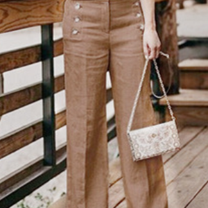 Casual Solid Buckle Straight High Waist Wide Leg Solid Color Bottoms(5 Colors)